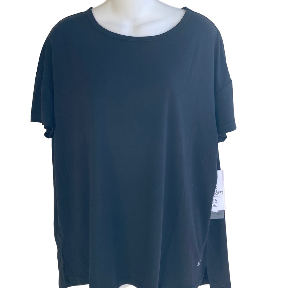 Nine West Active Top Black Med Mixed Media Short Sleeve Moisture Wicking NWT